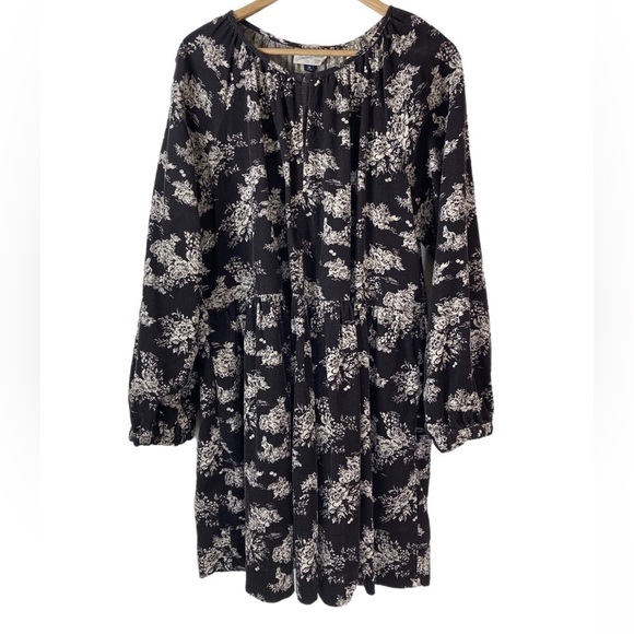 Universal thread brown corduroy with romantic pattern long sleeve tiered dress - Picture 1 of 7